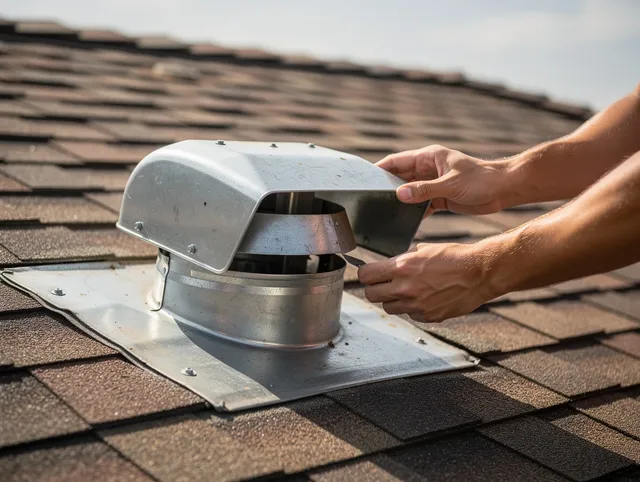 Hopkinton Dryer Vent Cleaning certified technician safely cleaning a roof-mounted dryer vent in Hopkinton