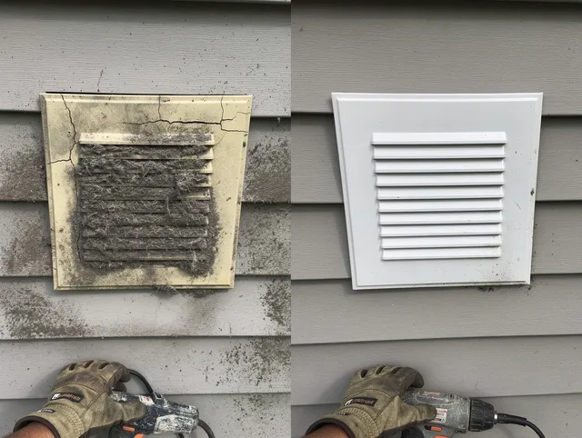 Hopkinton Dryer Vent Cleaning technician installing high-quality dryer vent cover at a residential property in Hopkinton